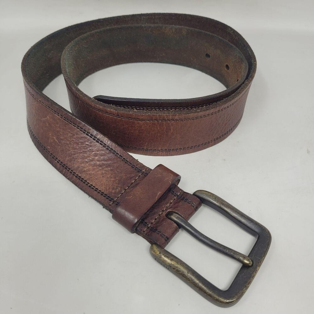 Fossil Belt 36 Brown Leather Distressed Work Casual Rugged Industrial Utility